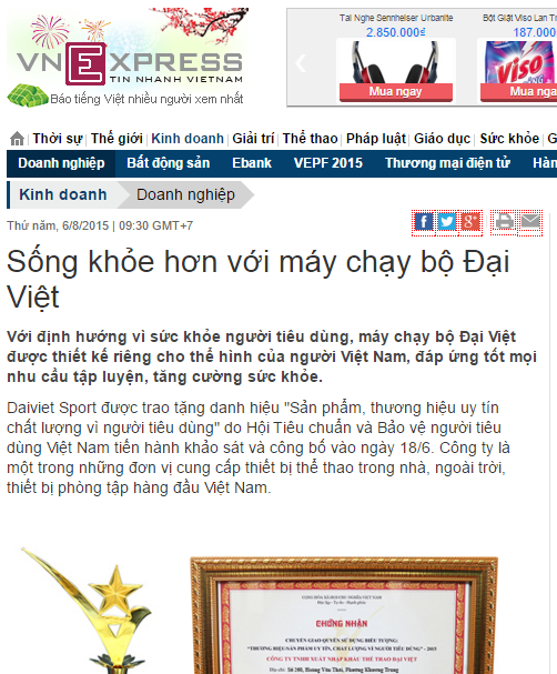 Vnexpress.net - Sống khỏe hơn với máy chạy bộ Đại Việt
